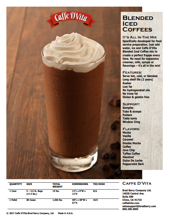 Catalog Preview showing Caffe D'vita's Blended Iced Coffees